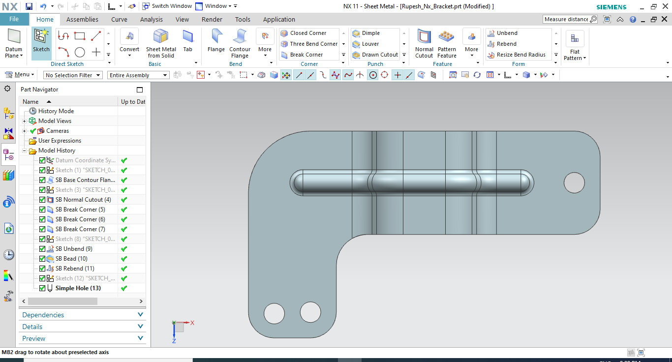 Design of Bracket using Advanced Sheet Metal Design in NX_CAD