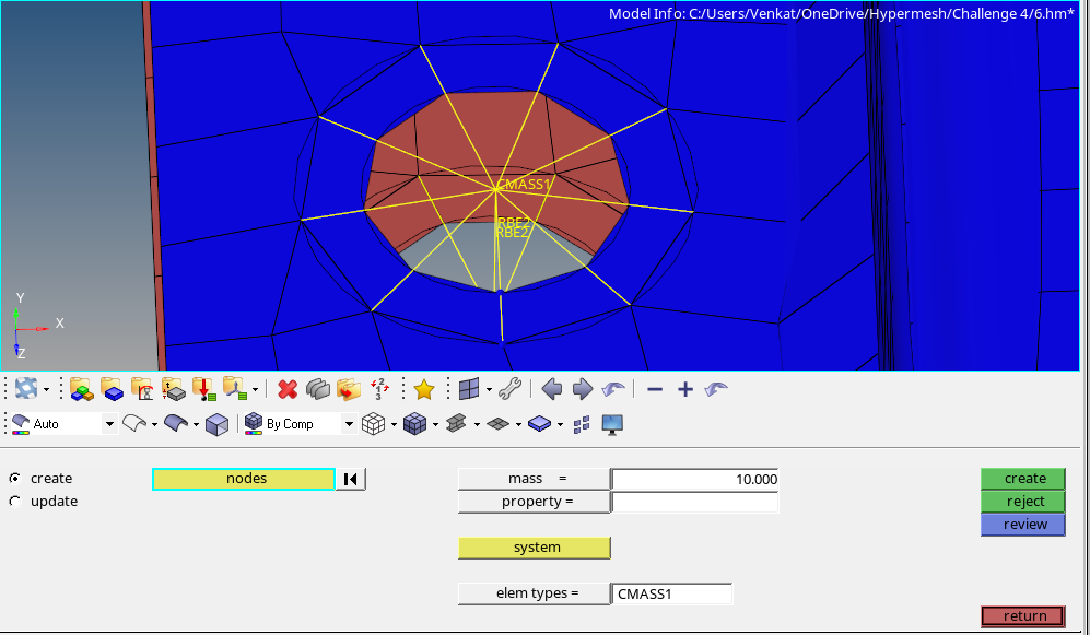 Creating 1D elements for the given component using Hypermesh SkillLync