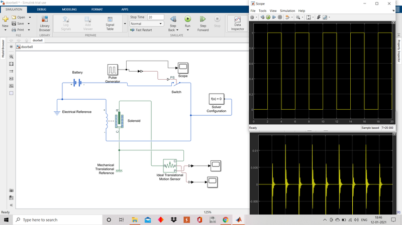 Simulink Model of Doorbell using Solenoid Block and Thermistor : Skill-Lync