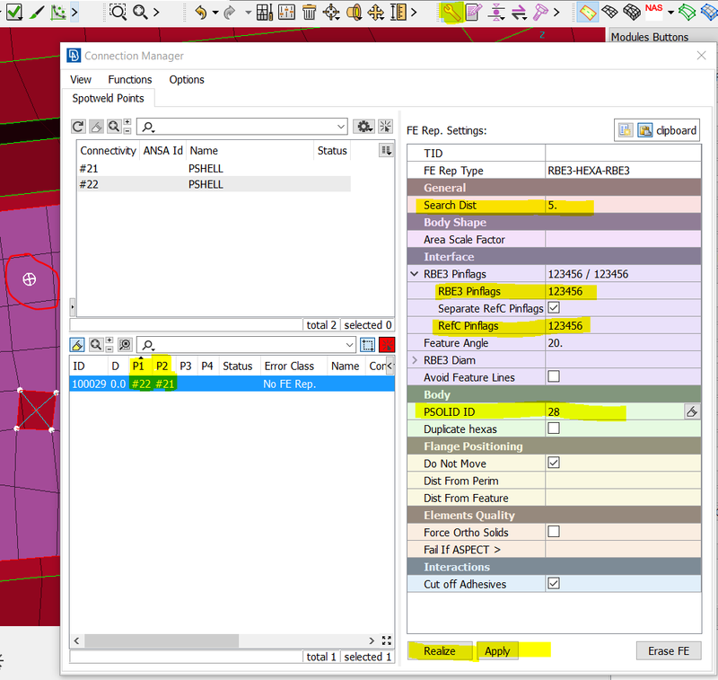 Creating connection for Rear door in ANSA SkillLync